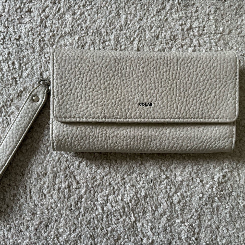 CO LAB Pebbled Leather Wristlet Wallet in Light Gray